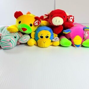 Ty Beanie Baby Lot of 6 – Colorful Animals w/ Tags – Vintage Collectibles